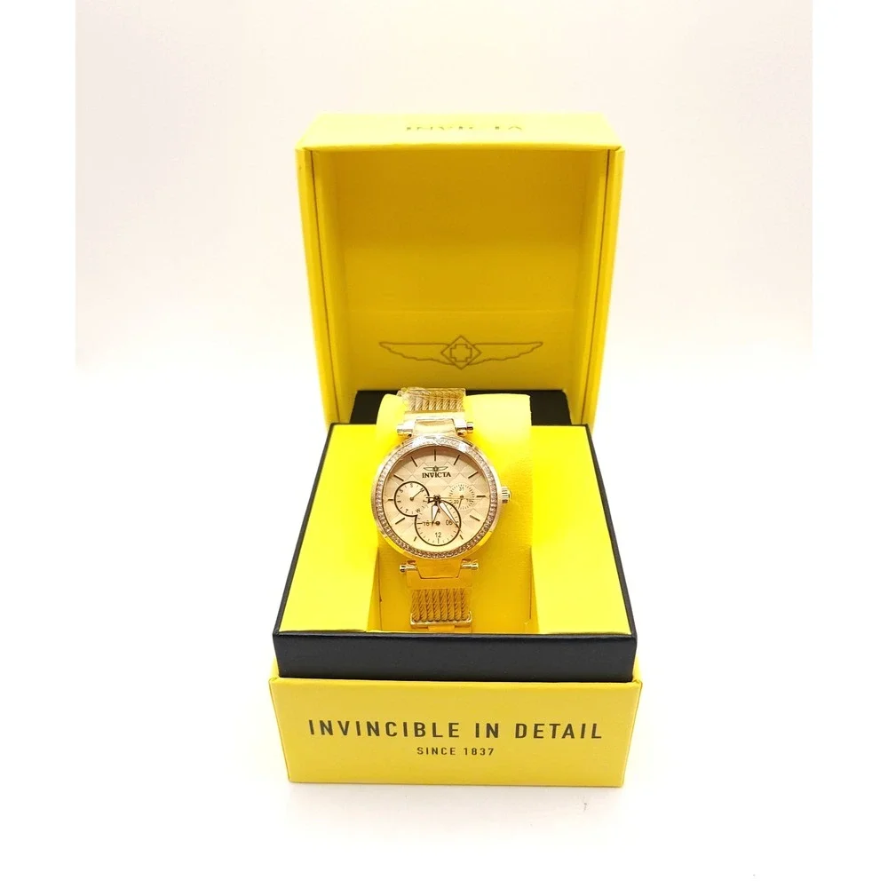 Invicta Angel Eterna 28918 Womens Watch Gold Crystal Bezel 36mm Quartz NEW